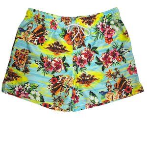 George Aqua Hawaiian Print Swim Trunks (XL/40-42)